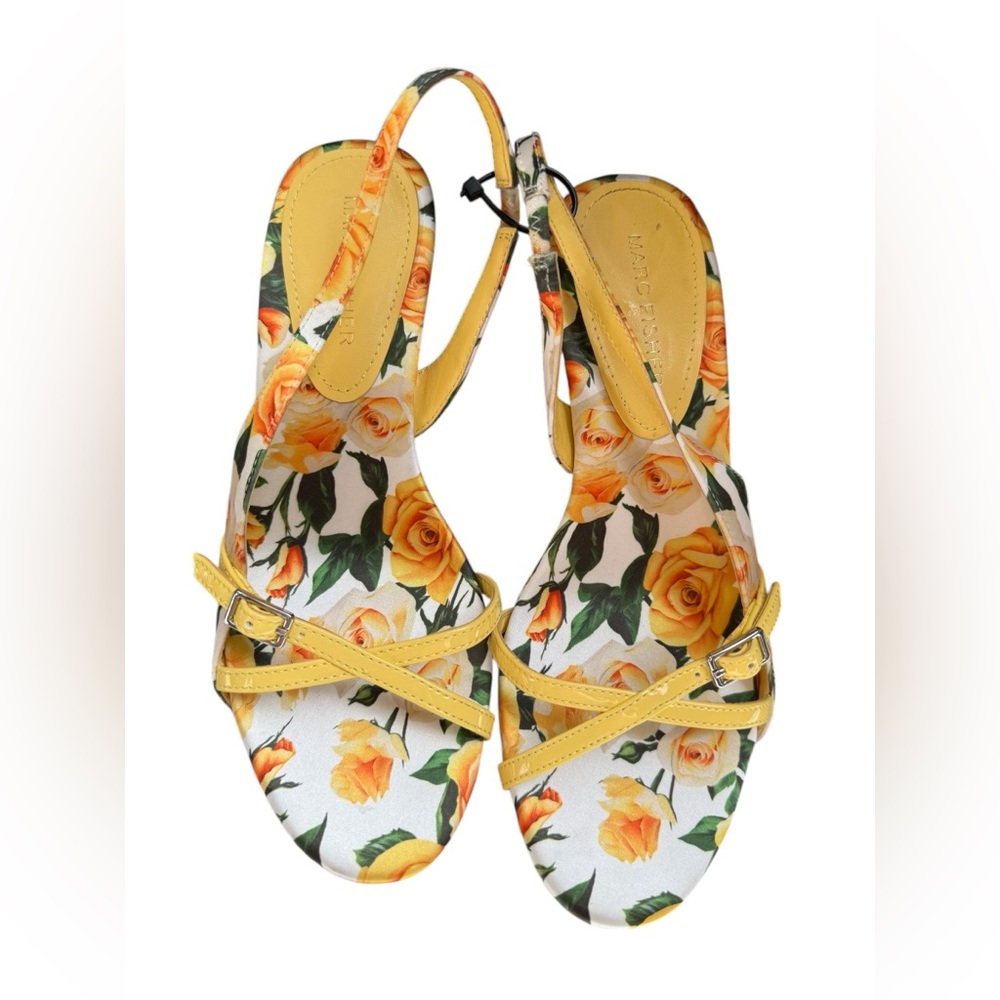 Marc Fisher Yellow Rose-Print Slingback Sandals Size 6